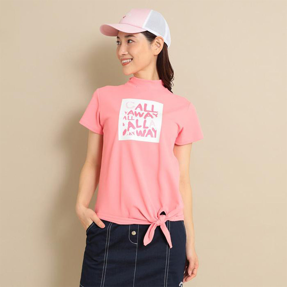 女士 腰綁帶小立領短袖上衣