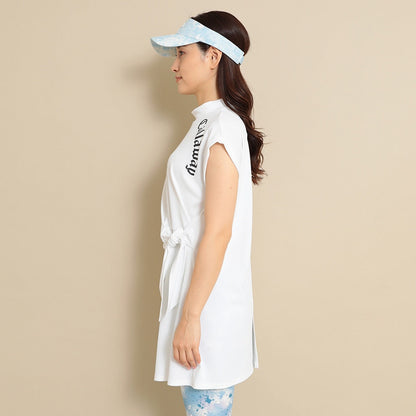 女士 腰綁小立領短袖裙裝