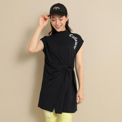 女士 腰綁帶小立領短袖洋裝