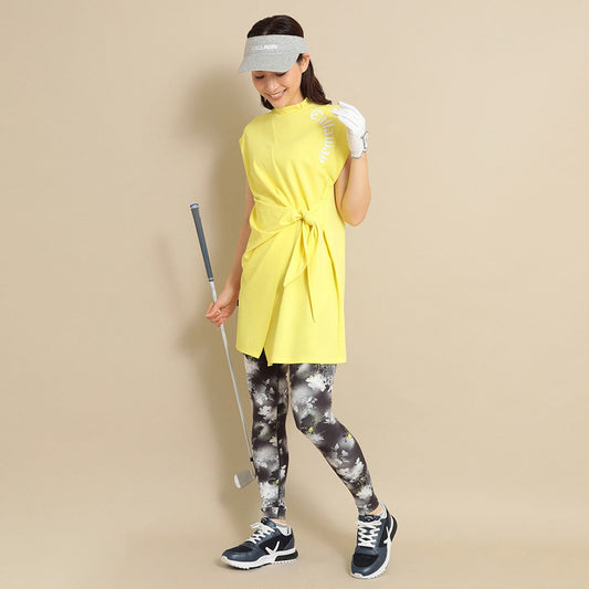 女士 腰綁帶小立領短袖洋裝